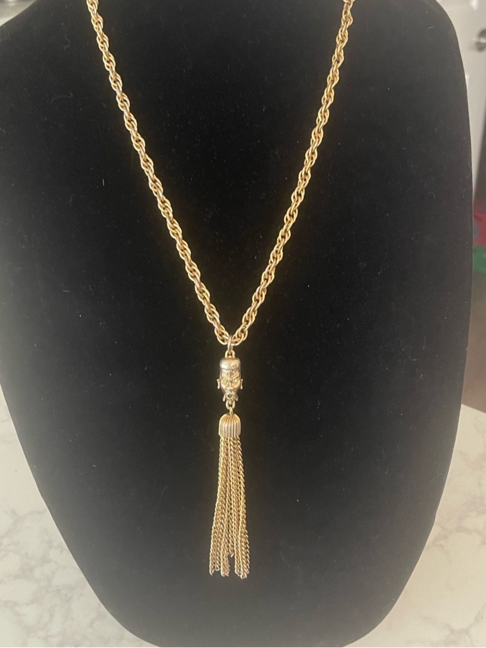 Elegant Gold-Tone Rope Necklace with Tassel Pendant